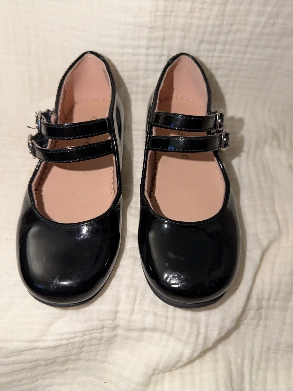 Girls Black Patent Double-Strap Mary Jane Kids Shoes